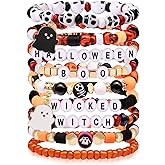 Kopuscristing Halloween Bracelet for Women Men Teens Halloween Boo Wicked Witch Ghost Skull Bead Stretch Bracelet Festive Jewelry Gifts Party Accessories