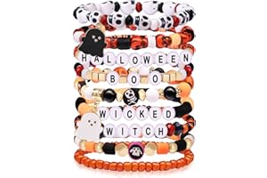 Kopuscristing Halloween Bracelet for Women Men Teens Halloween Boo Wicked Witch Ghost Skull Bead Stretch Bracelet Festive Jewelry Gifts Party Accessories