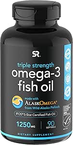 Omega-3 Fish Oil from Wild Alaska Pollock (1250mg per Capsule) with Triglyceride EPA &amp; DHA | Heart, Brain &amp; Joint Support | IFOS 5 Star Certified, Non-GMO &amp; Gluten Free (90 Softgels)