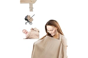 TIEEC Muslin Nursing Cover for Baby Breastfeeding - Breathable Breastfeeding Cover up with Arch Neckline