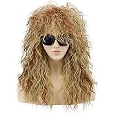 VGbeaty 70s 80s Rocker Mullet Wig Women Long Curly Wave Brown and Blonde Wig Halloween Party Cosplay Costume Wig