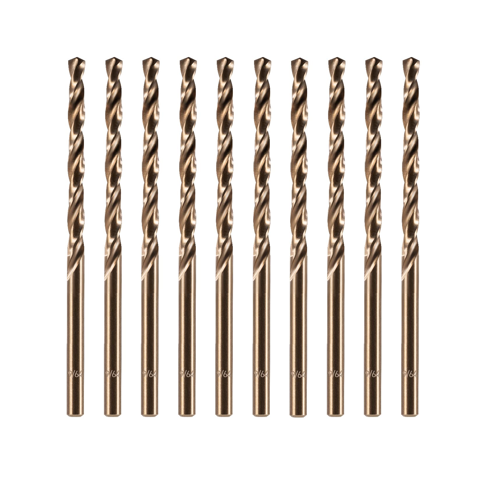 amoolo 9/64" inch Cobalt Drill Bits(10Pcs), M35 HSS Metal Jobber Length Twist Drill Bit Set for Hard Metal, Stainless Steel
