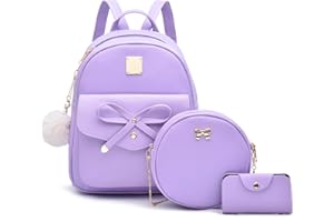I IHAYNER Girls Bowknot 3-Pieces Fahsion Leather Backpack Backpack Purse for Women Rucksack for Ladies Shoulder Bag Purple