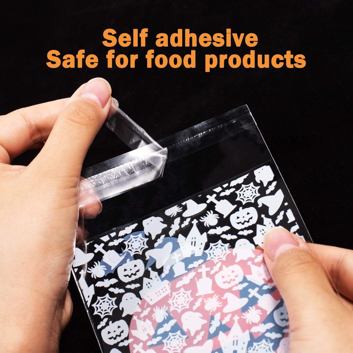 Whaline 400Pcs Halloween Candy Bag, Self Adhesive Clear Cookie Treat Bags, Cellophane Plastic Gift Bags for Halloween Party Supplies, Homemade Craft, Snack Gift Packing (8 Styles): Toys & Games