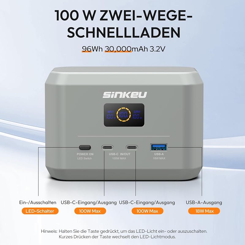 Tragbare Powerstation,96 Wh LiFePO4-Akku,USB-C 100W EIN-/Ausgang