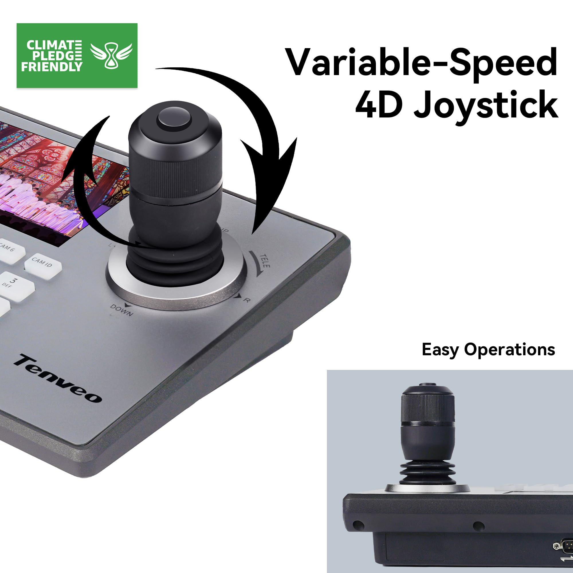 Tenveo NDI PTZ Camera Joystick Controller, 5'' LCD Screen Real-time Preview 4D Joystick Control Keyboard Support NDI PoE VISCA Pelco-D/P RS422/RS485 RS232 RJ45 For Church Live/Events/Live Streaming