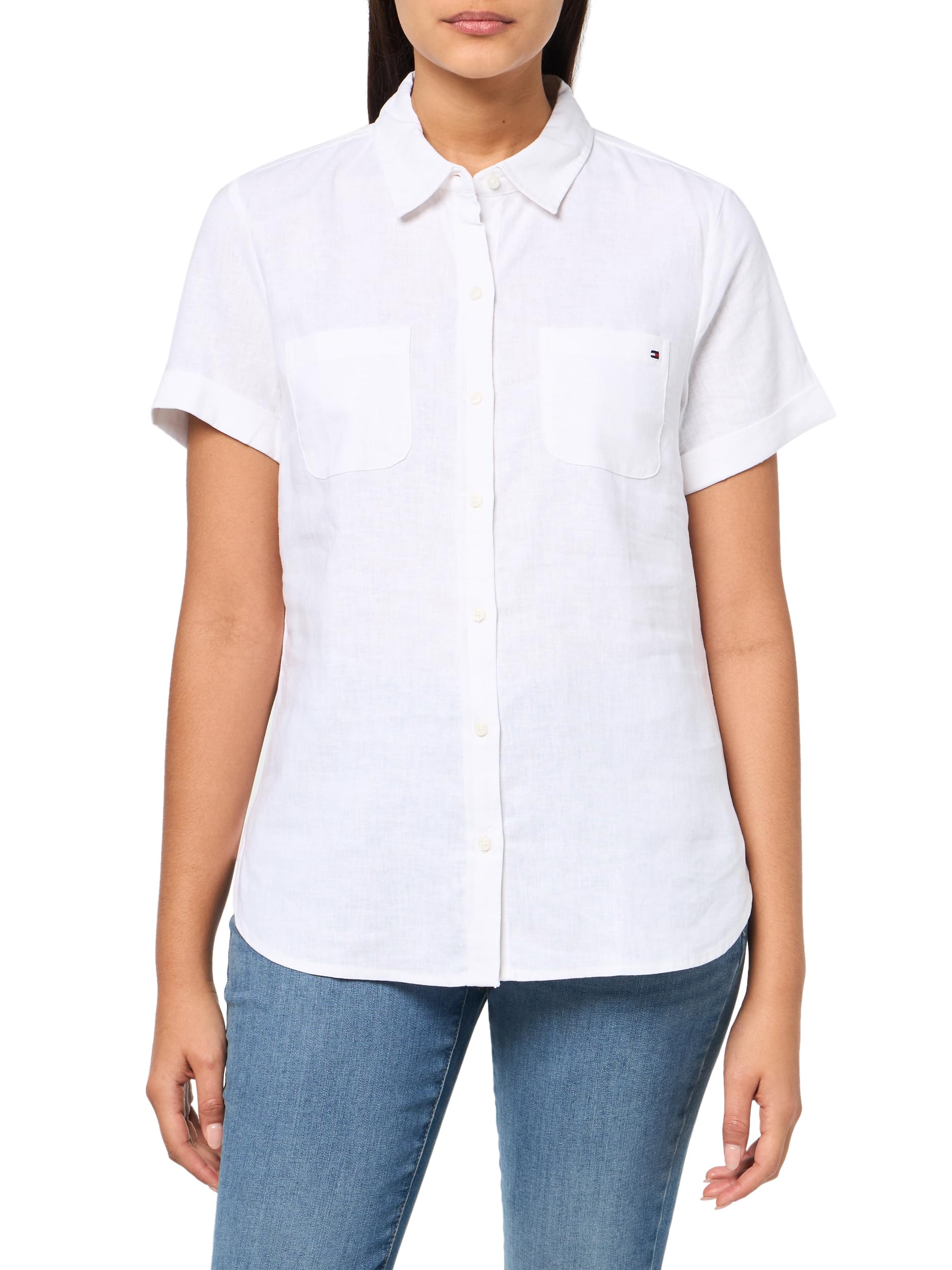 Tommy Hilfiger Womens Women’s Camp Shirt, White, Small