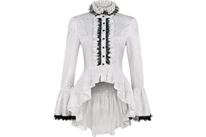 LIFPOIVAKE Women's Medieval Victorian Shirt Stand Collar Flare Sleeve Gothic Steampunk Court Shirt Top