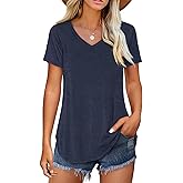 Amoretu Women V Neck T-Shirt Casual Short Sleeve Plain Tee Shirts Blouses