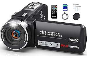 Peryoua Camcorder Video Camera 4K HD 80MP Vlogging Camera for YouTube IR Night Vision Camera 18X Digital Zoom 3.0 IPS Screen Video Recorder with 32GB SD Card, 2 Batteries, Remote Control