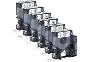 Pillex 6-Pack 18488 Replace for DYMO Rhino Industrial Flexible Nylon Label Tape A18488 Work with DYMO Rhino Pro 4200 5200 5000 6000 3000 Label Maker, 1/2 Inch x 11.5 Feet (12mm x 3.5m), Black on White