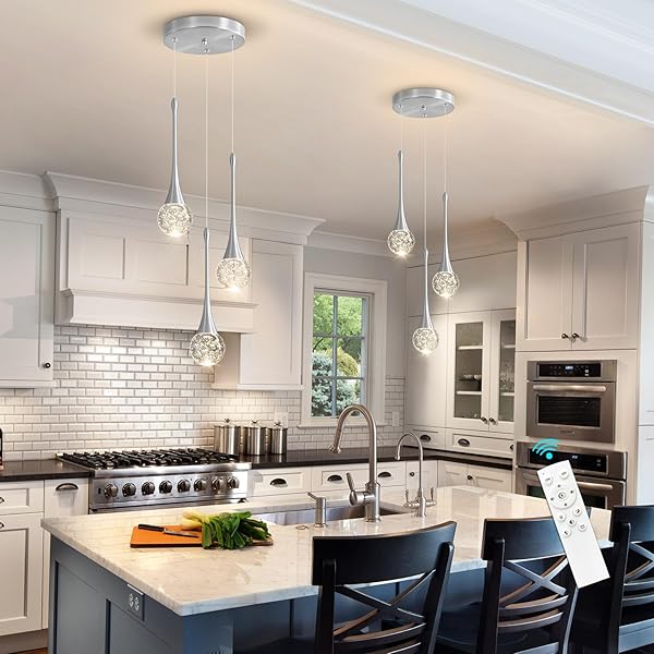 CENOZO 3-LIGHTS MODERN PENDANT LIGHTS FOR KITCHEN ISLAND LED DIMMABLE CRYSTAL GLAM CEILING PENDANT LIGHTING CHANDELIER FOR DINING ROOM HALLWAY BEDROOM CORNER LAMP BRUSHED NICKEL