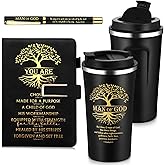 Pickmesh 3 Pcs Christian Gift for Men Man of God Bible Prayer A5 Leather Journal with Pen 17 oz Coffee Cup Bible Study Kit for Easter Graduation Birthday Coworker Teacher Pastor Baptism Church(Black)