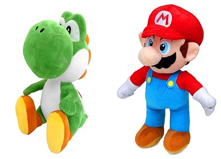 Super Mario (30cm) und Yoshi (27cm) Plüsch, Stofftiere, Original Nintendo, 2er-Pack