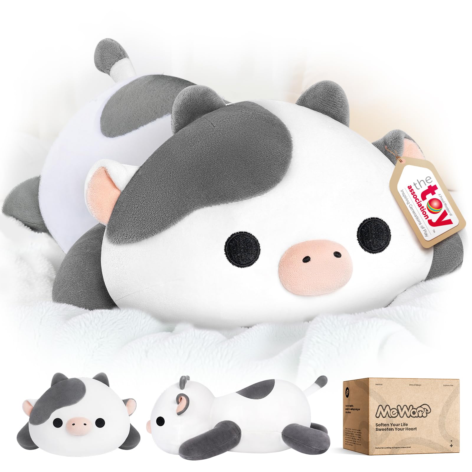 Mewaii Cute Cow Plush Pillow, Kawaii Plushies White Cow Stuffed Toys, Squishy Plushies, Cuddle Plush Pillow for Boys & Girls — image 1