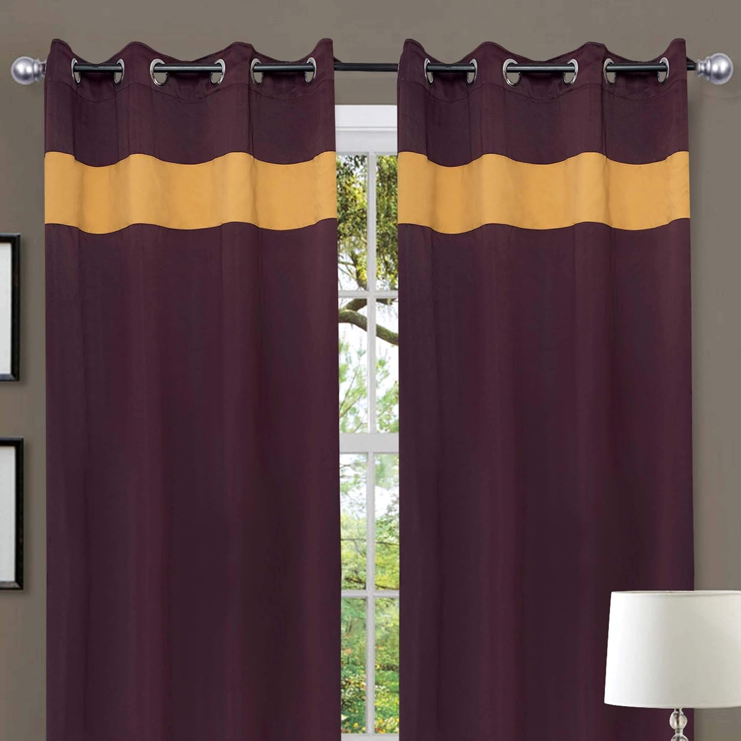 Buy American Elm Polyester Striped Door Curtain 7ft 84 Set