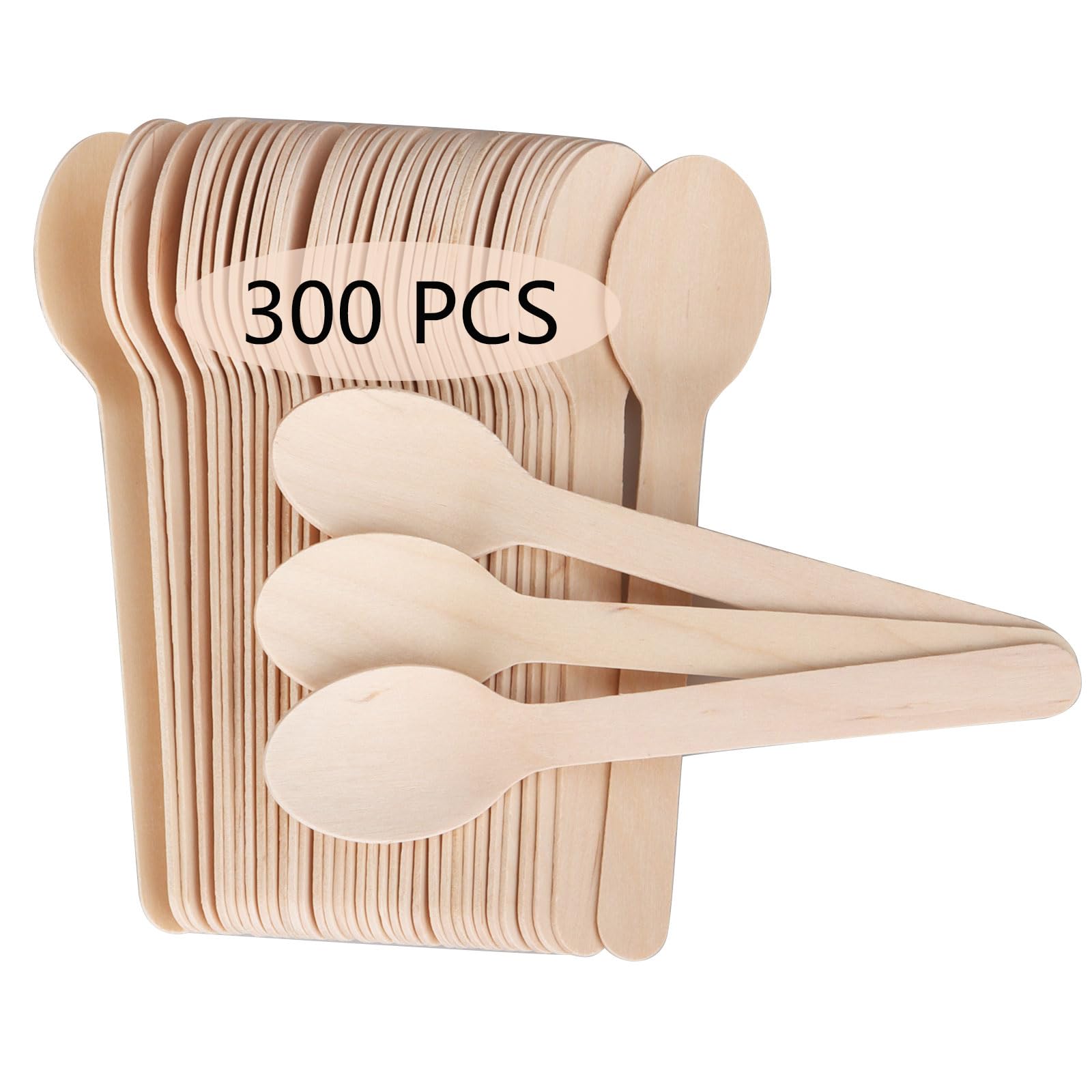 DAJAVE 300 Pcs Wooden Spoon Disposable Spoons Wooden Cutlery, 16cm Large Wood Spoons Disposable Wood Teaspoons Biodegradable Ice Cream Spoon for Fruits, Dessert, Cake and Catering