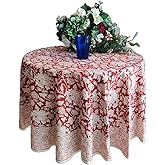 ATOSII Meraki Red 100% Cotton Round Tablecloth, Handblock Print Floral Table Cloth for Kitchen Dining Linen I Parties, Weddings, Outdoors I 90" Inches Round