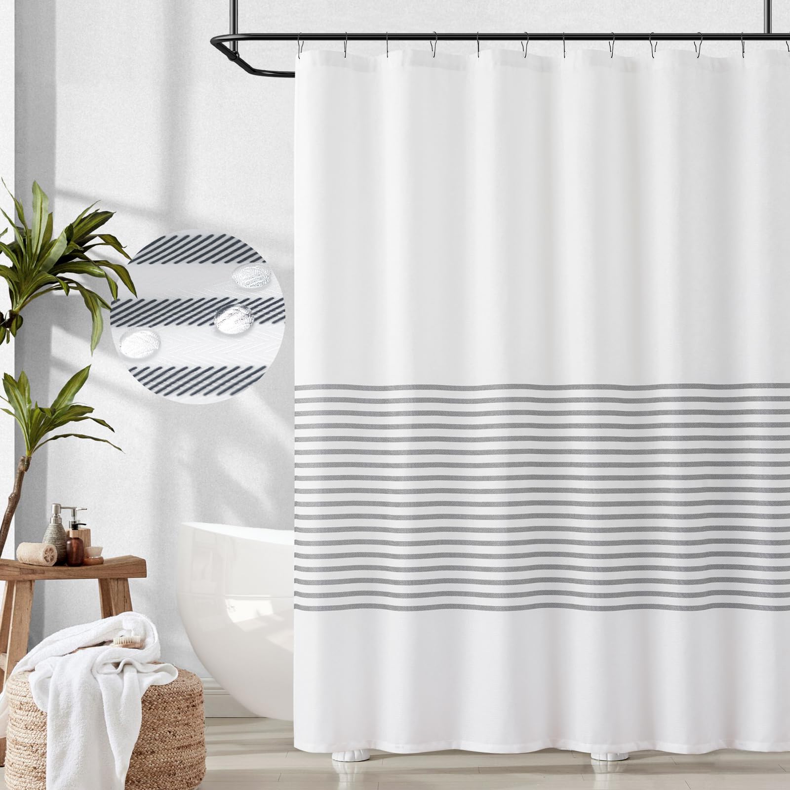 jinchan Black and White Striped Shower Curtain Modern Zig Zag Waterproof Fabric Shower Curtains for Bathroom with 12 Hooks Machine Washable 70x72 inches