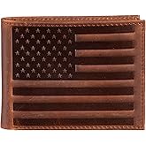Team Sports America Brown Bi-Fold American Flag Wallet, USA Flag Leather Wallet for Men, Money and Card Organizer, Gift Box Included