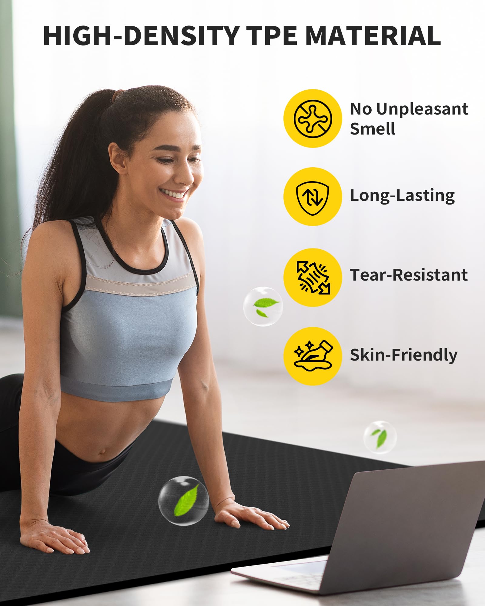 CAMBIVO Large Yoga Mat (6'x 4'), Extra Wide Workout Mat for Men and Women, 1/3 &1/4 Thick Exercise Fitness TPE Mat for Home Gym, Yoga, Pilates, Workout (Black),6mm - Image 5