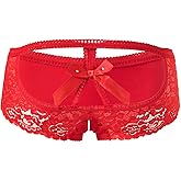 PERAMBRY Women's Lace Stretch Sexy Thong Bikini Panties Bow Tie Breathable Fashionable