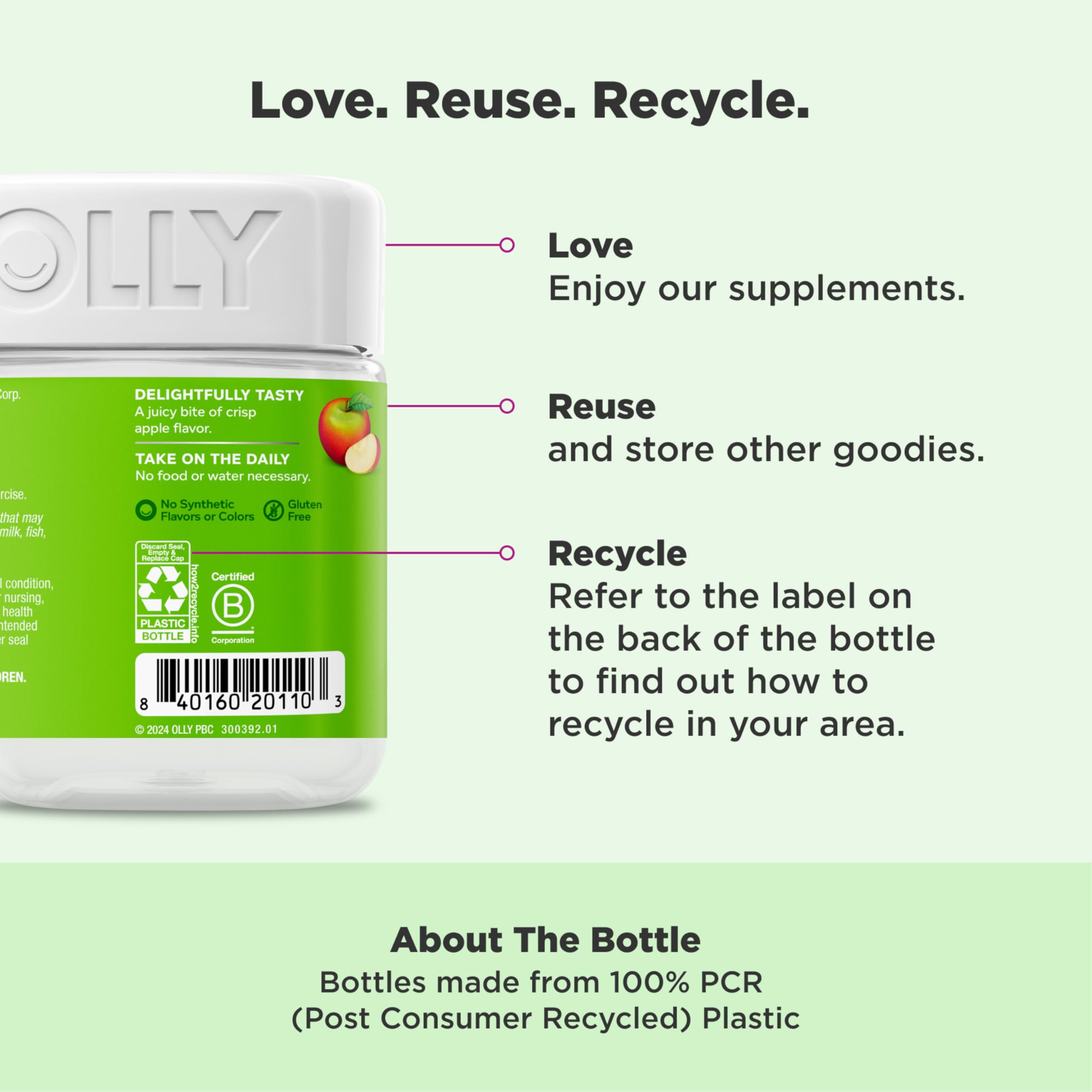 OLLY Metabolism Gummy Rings, Apple Cider Vinegar, Vitamin B12, Chromium, Energy and Digestive Health, Chewable Supplement, Apple Flavor - 30 Count - Image 5