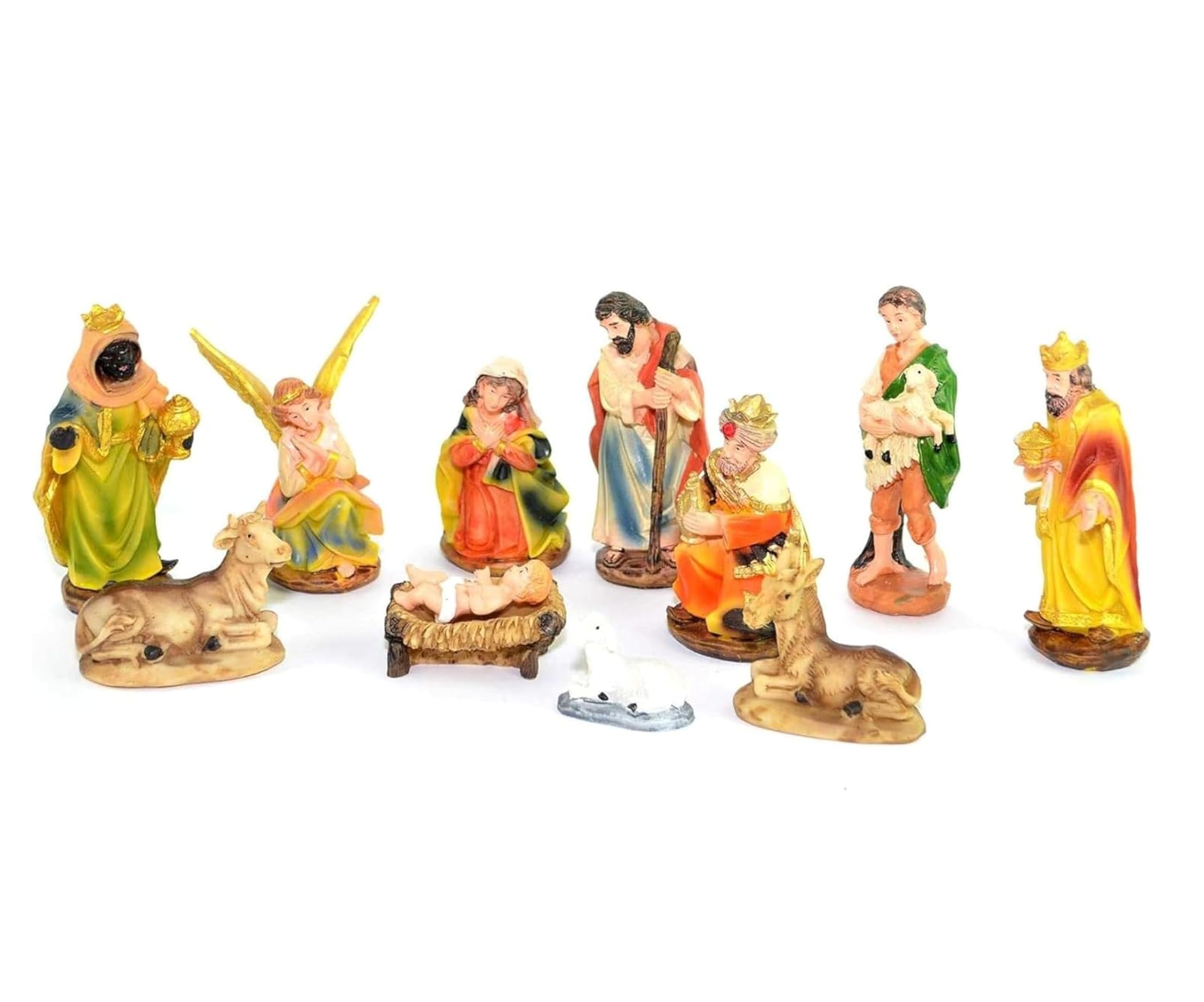 12Pcs Nativity Scene Set Large - Christmas Crib Manger Jesus Birth Hand Painted Resin Figurine for Stable Sculpture, Traditional Xmas Home Decorations