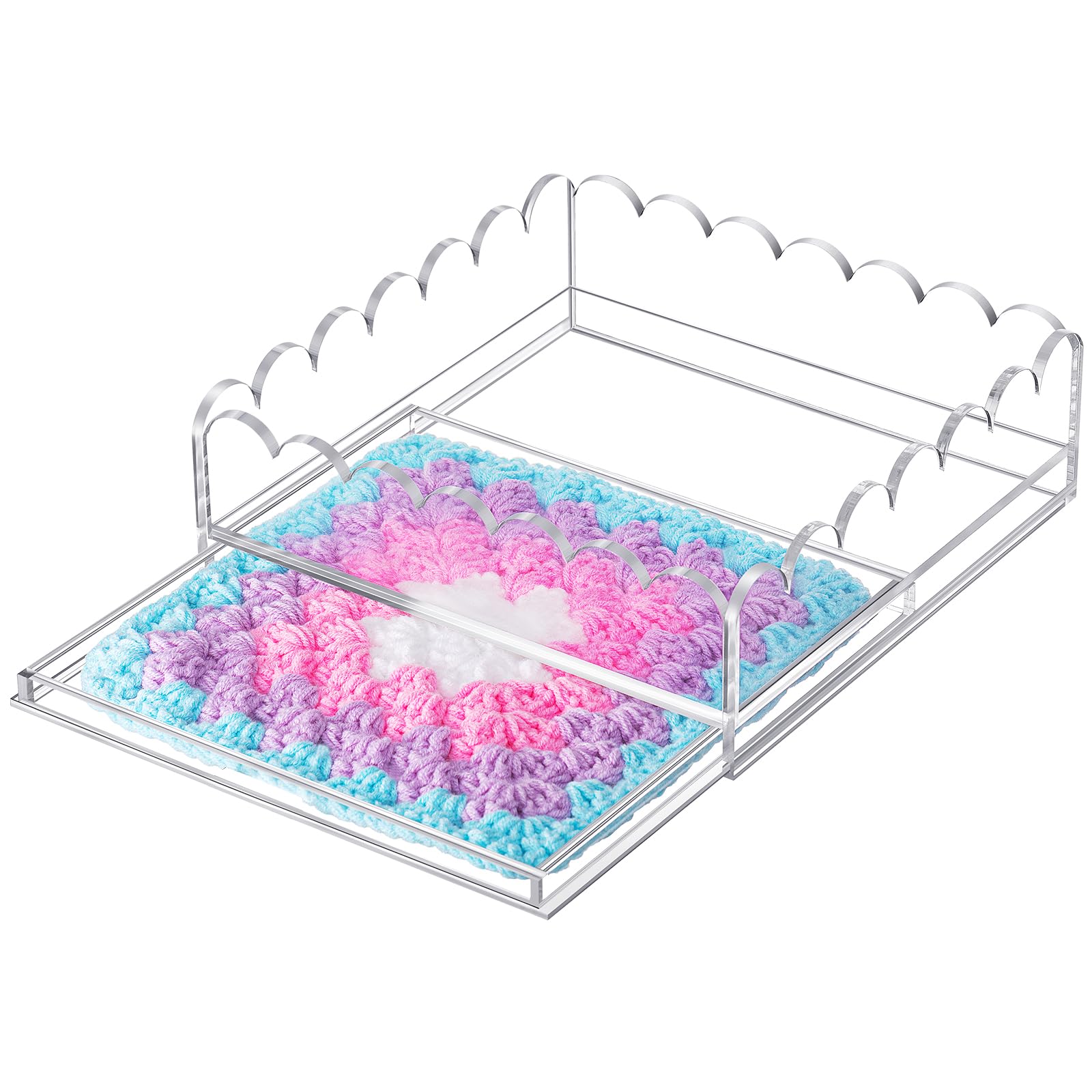 Photo 1 of GlikCeil 1 Pcs Acrylic Scalloped Tray Large Clear Acrylic Tray with Drawer for Insert Customizable Photos, Art, and Fabric Scalloped Basket for Needlepoint Napkin Frame Display Messages (6.7" X 6.7")