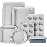 CAROTE 7-Piece Baking Pans Set, Nonstick Bakeware Sets, Gray &amp; Blue | Cookie Sheets, Muffin, Bread, Cake, Loaf, Roasting Pan, Easy-Release, Oven Safe Up to 446&deg;F, PFAS-Free, Stackable, Home, Gift