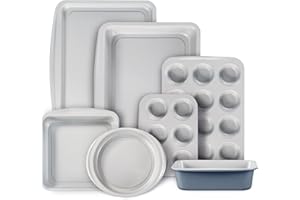 CAROTE 7-Piece Nonstick Stackable Baking Pans Set - Bakeware Sets Including Cookie Sheets for Baking, Muffin Pan, Bread Pan, 