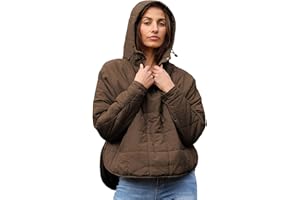 Freyhem Women's Pullover Puffer Jacket Quilted Lightweight Dolman Sleeve Button Down Hooded Padded Coat with Pocket