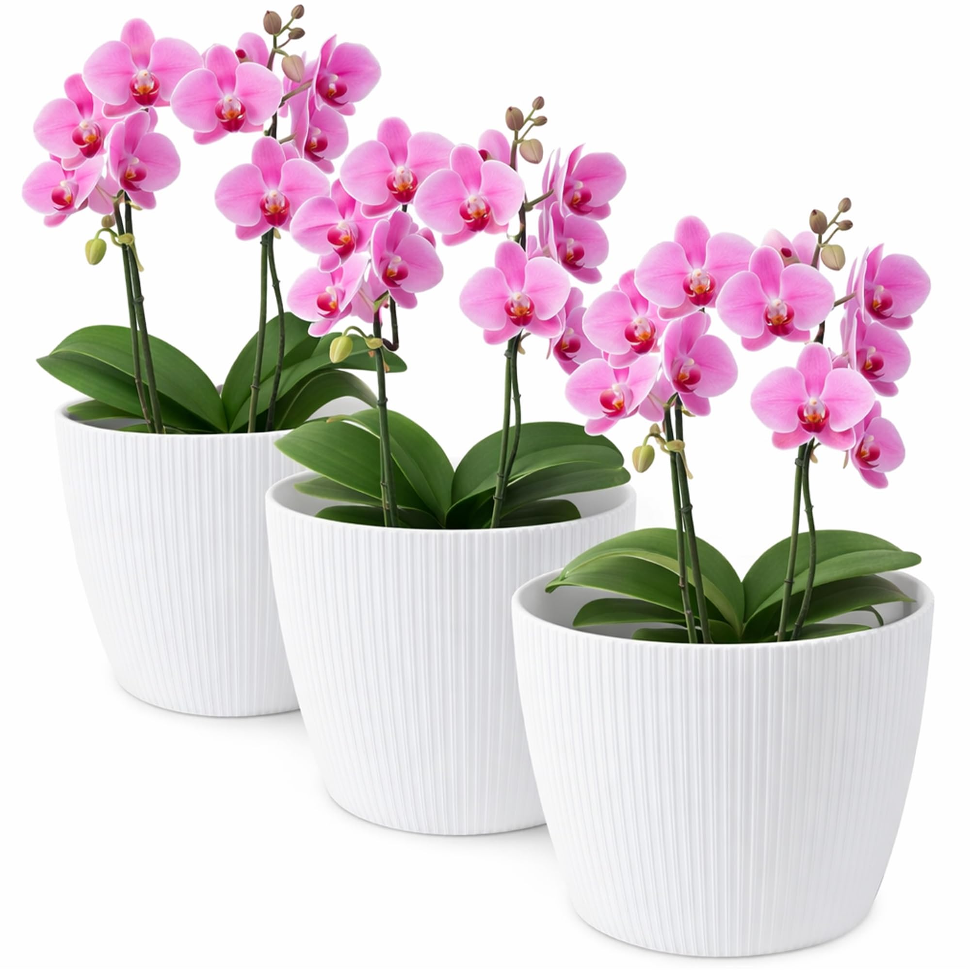 TULMERO Matte Flower Pot, Plastic Planter, Decorative Pot for Large Plants, 3 x Flower Pot Set, Flower Pot Herb Pot, (3 Pack) White, Diameter 19 cm