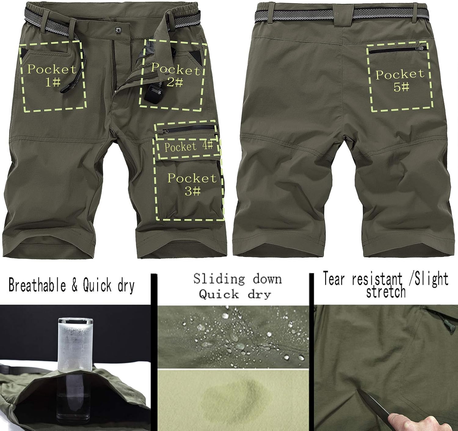 Vcansion Men's Outdoor Lightweight Quick Dry Hiking Shorts Sports Casual Shorts : Clothing