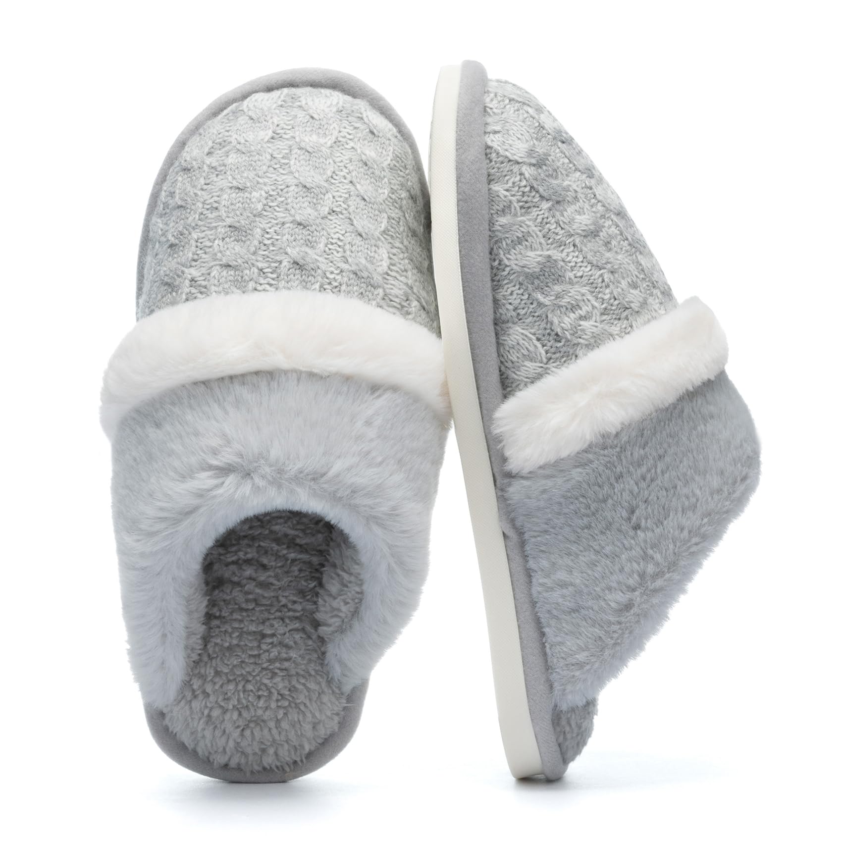 GOEWY Fuzzy Slippers for Women Indoor and Outdoor Cozy Soft Women's Slipper Knit House Shoes with Memory Foam Anti-Skid Sole Gifts for Womens Mom Her Ladies Light Grey Image