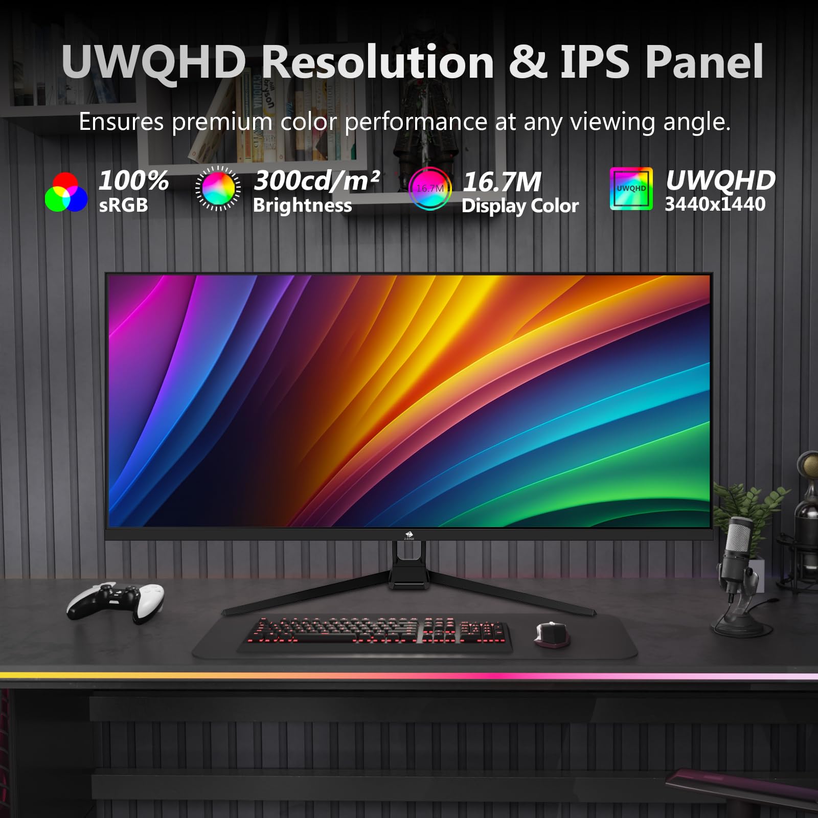 Z-Edge 34 Zoll Ultrawide Monitor UWQHD Gaming Bildschirm 165Hz 1ms MPRT, 3440x1440, 21:9 IPS, 100% sRGB, FreeSync, Pip & PBP, DisplayPort (165Hz) HDMI (100Hz), Schwarz 4