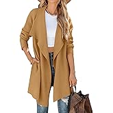 ZESICA Women's Casual Lapel Cardigan Long Sleeve Open Front Irregular Hem Soft Knitted Sweater Coat with Pockets