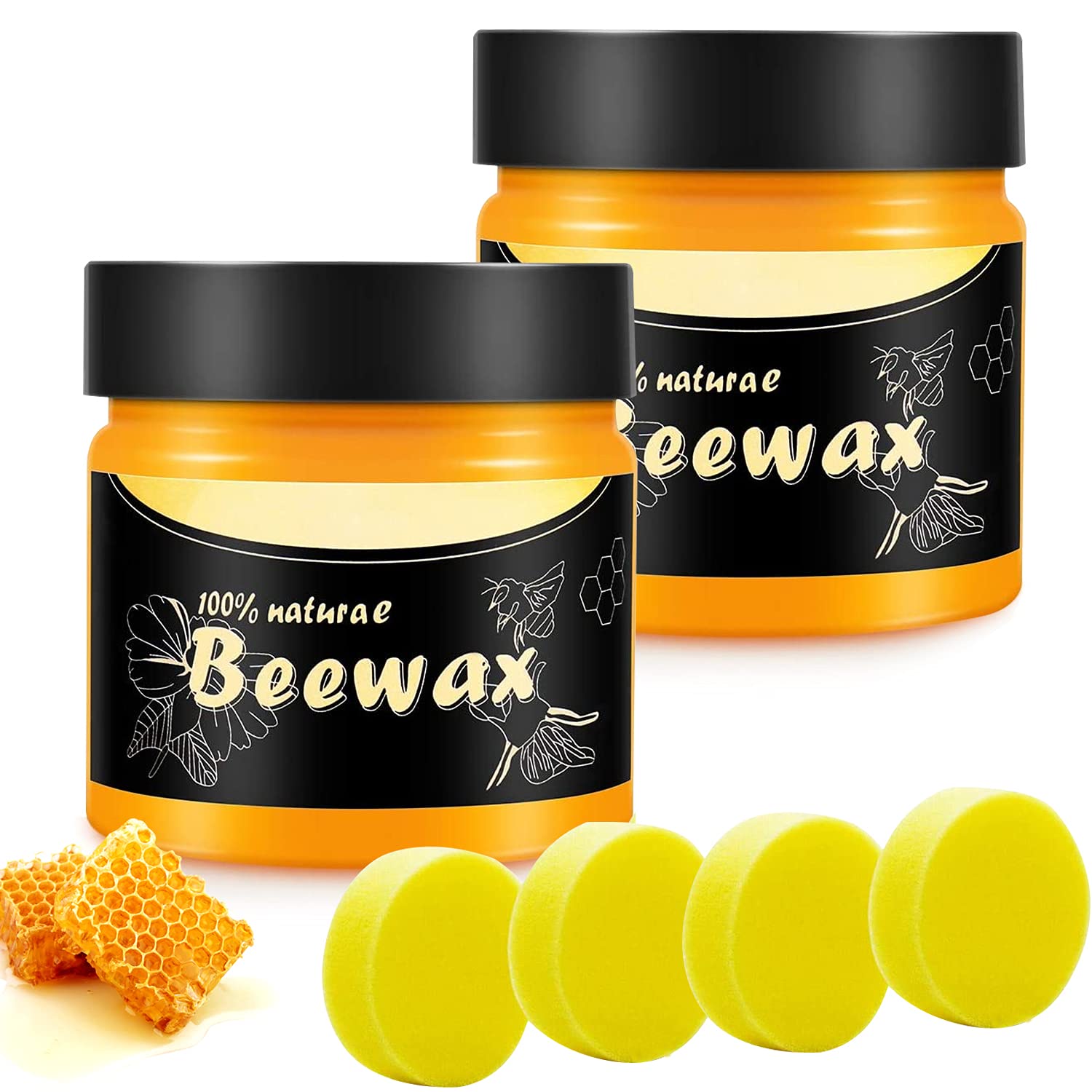 2024 Update Furniture Care Beeswax, Natural Wood Care Beeswax Waterproof Abrasion-Resistant for Furniture Care and Wood Protection, Polishing Agent for Wood and Furniture 2 x Sponges