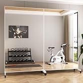72"x40" Home Gym Rolling Mirror, Tempered‑Glass Floor Mirror with Wheels | 360&deg; Swivel Extra Large Mobile Mirror for Home Gym, Workout, Garage, Dance Studio &amp; Yoga Practice,White