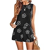 OYOANGLE Women's Summer Vacation Outfits 2 Piece Floral Tank Top and Shorts Dressy Lounge Set