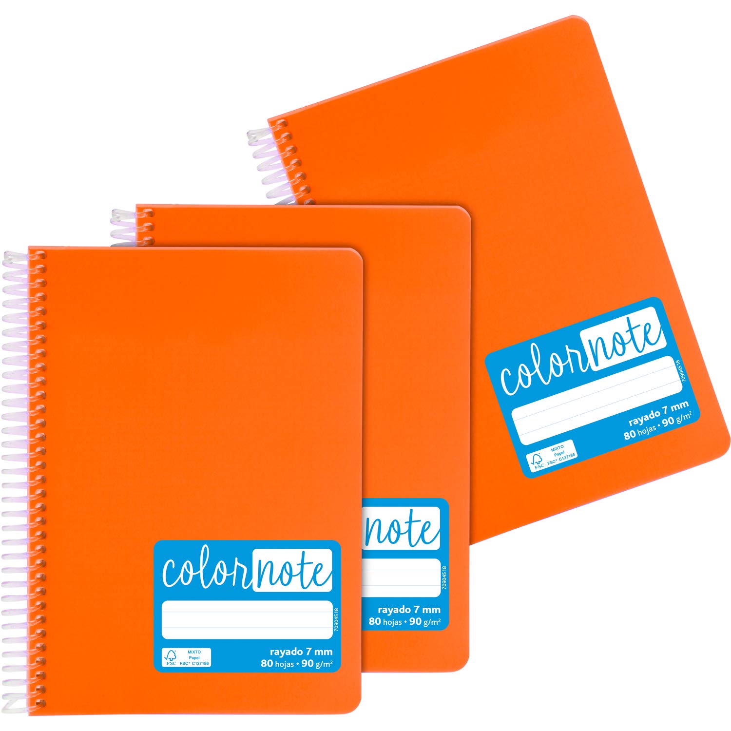 Grafoplás 98533252. Pack of 3 A5 Ruled Notebooks, Polypropylene, Covers, Orange, FSC Certified, Colour Note Series