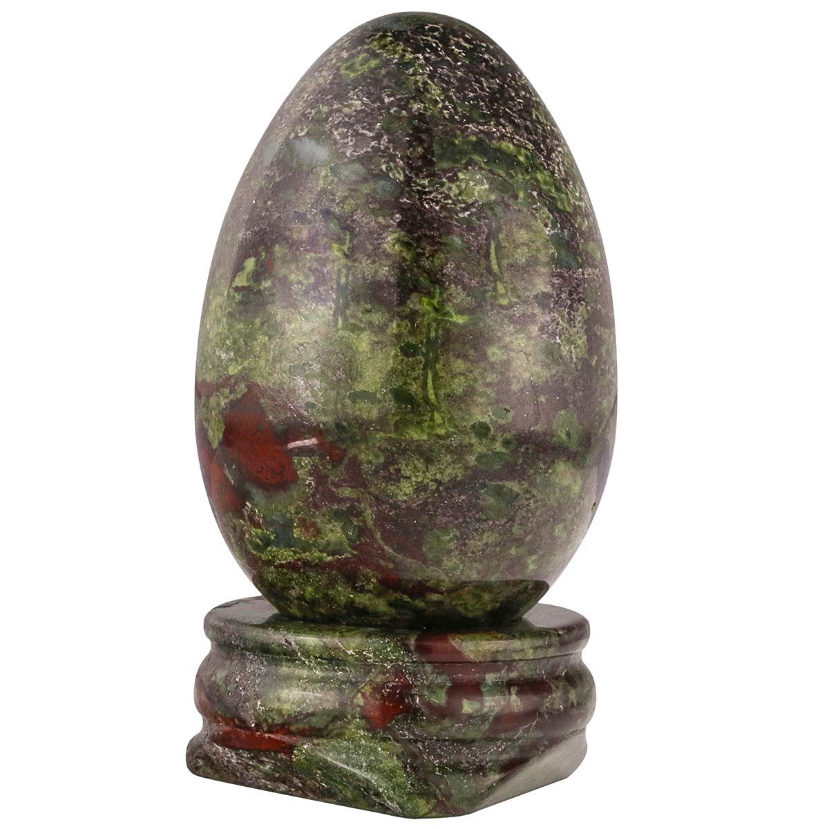 KYEYGWO Polished Dragon Bloodstone Crystal Egg with Stone Stand, Oval Ball Gemstone for Reiki Healing and Decoration