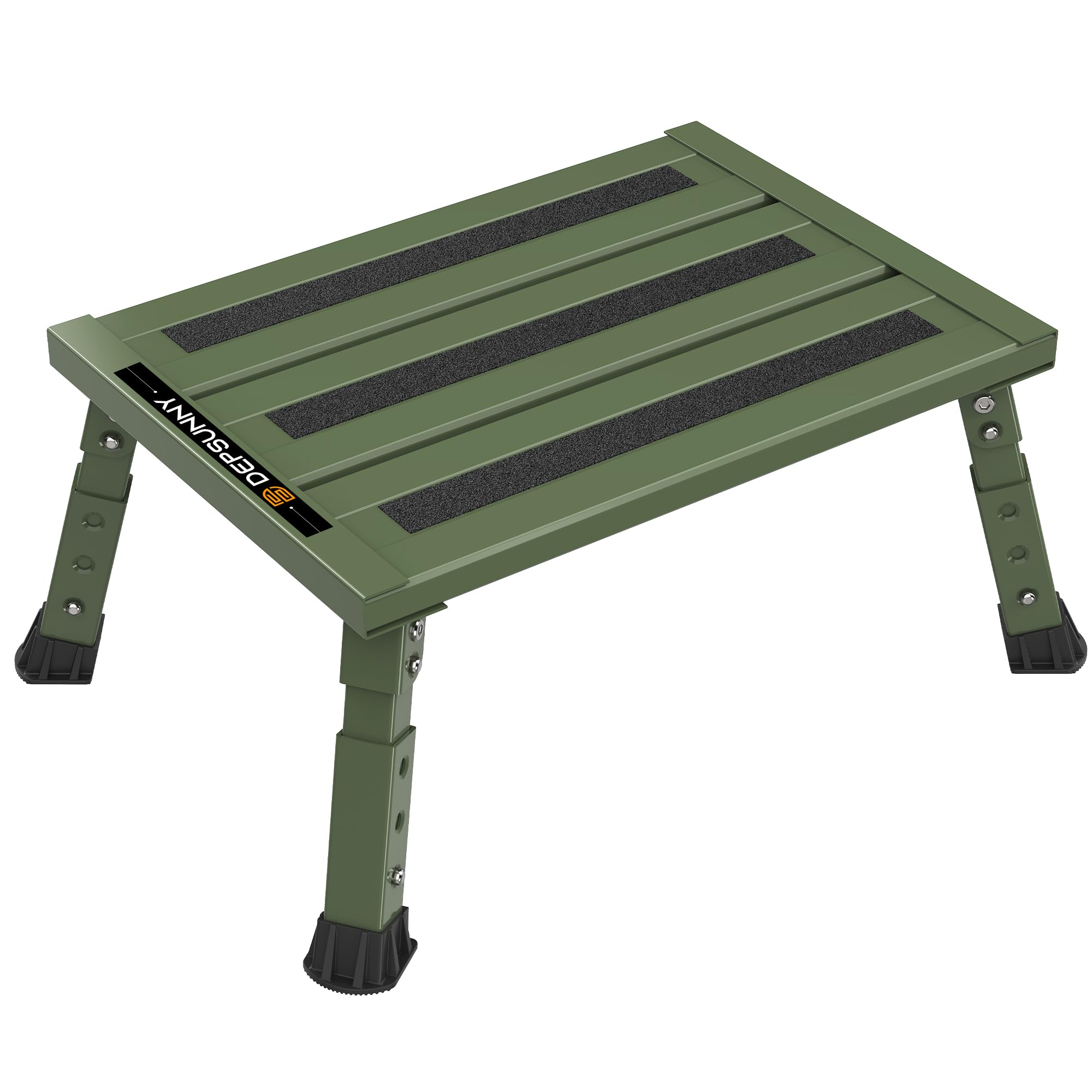 Photo 1 of DEPSUNNY Adjustable RV Step Stool, 3-Step Height Adjustment, Foldable Legs, Wide Anti-Slip Surface,Supports Up to 1,000 lb, Premium Aluminum Construction Easy to Carry (Army Green)