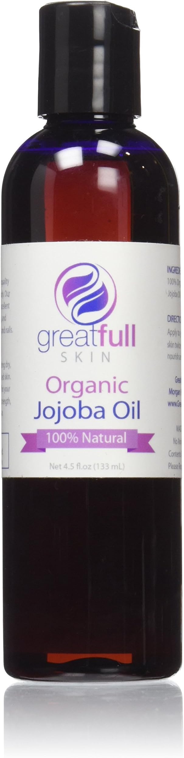 Golden Jojoba Oil By GreatFull Skin Is a Premium 100% Pure Certified Organic Cold Pressed Unrefined Extract - More Effective Than Argan Without the Odor - 133mL