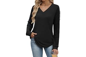 WIHOLL Sweaters for Women V Neck Long Sleeve Tunic Tops Sleeve Patchwork Shirts Loose Fit Sweaters Fall Winter Clothes S-3XL