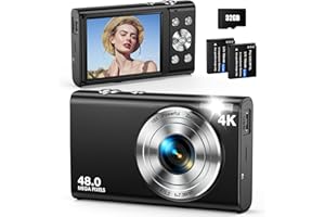 ANTEAM Digital Camera, Autofocus 48MP UHD 4K Vlogging Camera 16X Digital Zoom, Portable Compact Point and Shoot Digital Camera for Teens Adult Beginner with 32GB Card, 2 Batteries, Lanyard(Black)