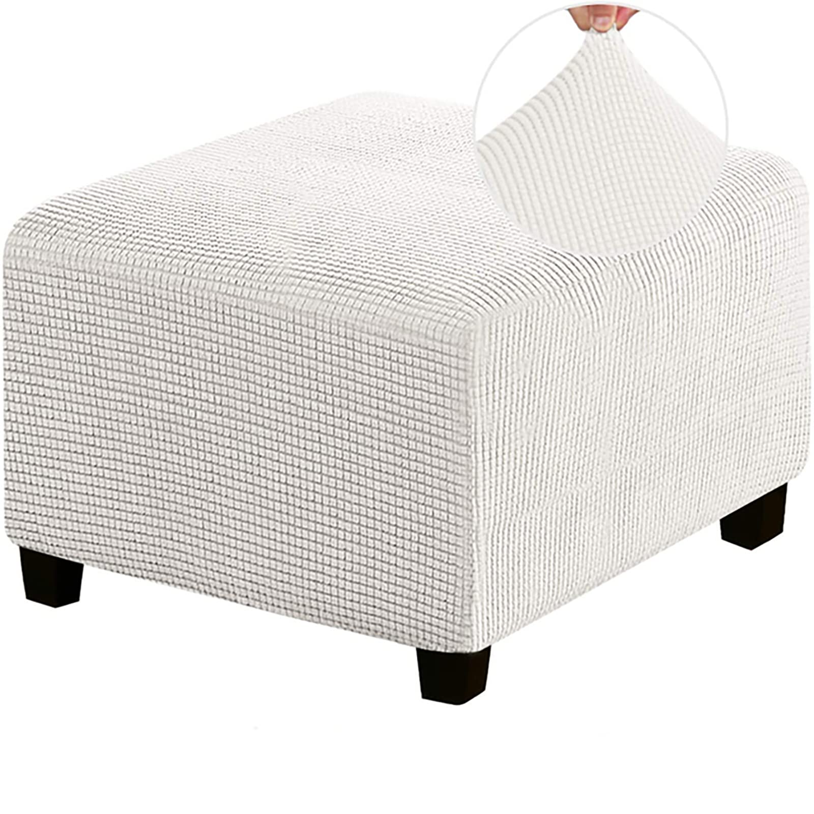 HJLRR Square Ottoman Cover, Feature Stretch Thick Soft Jacquard Fabric Footstool Protector Covers, Removable Anti-Slip Furniture Protectors Storage Foot Stool,White,M