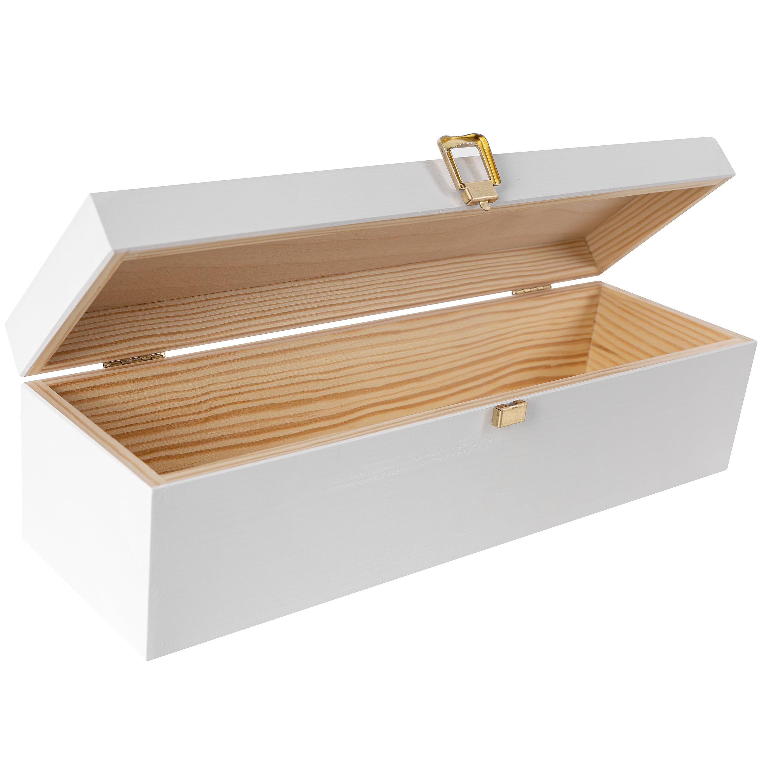 Creative Deco White Wooden Wine Box with Clasp | 1 Bottle | 35.1x11x10cm (+- 1 cm) | Natural Wood Wine Holder Bottle Gift Easter Storage Box Vintage Chest | Presentation Box