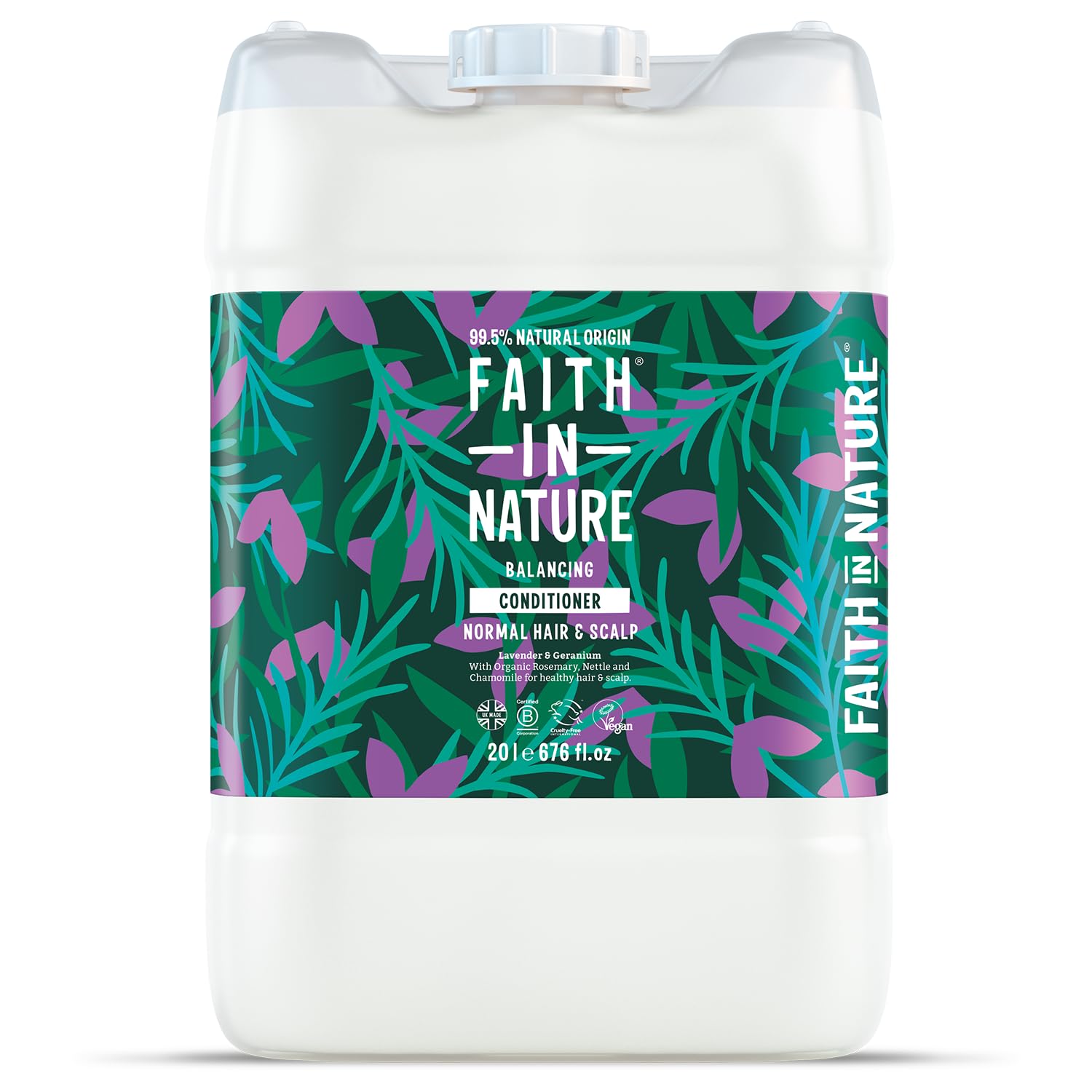 Faith In Nature Natural Lavender & Geranium Conditioner, Balancing for Normal Hair & Scalp, Vegan & Cruelty Free, No SLS, Silicones or Parabens, 20L Bulk Buy Refill Pack