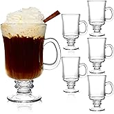 Dicunoy 6 Pack Irish Coffee Mugs, 8 oz Glass Clear Coffee Cups Stemmed, Pedestal Crystal Coffee Cup with Handle for Cappuccino, Latte, Ice Cream, Cocoa, Rum, Smoothies, Christmas Gift